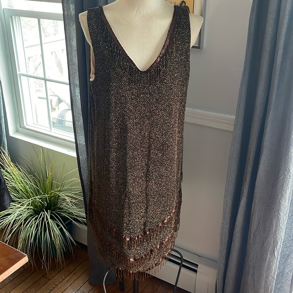 1920s Brown & Bronze Flapper Dress Women’s Size 2X